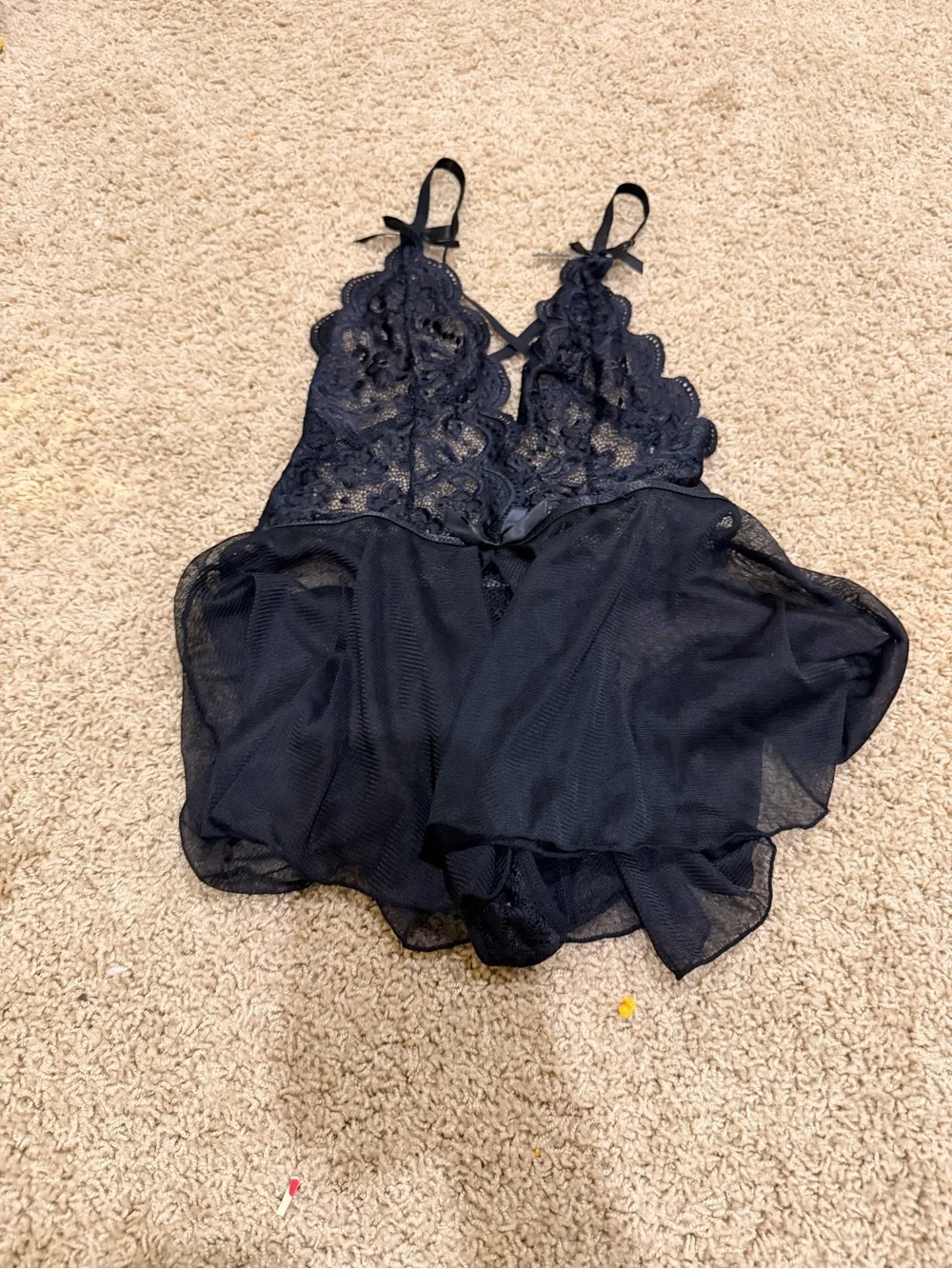 Black Lace & Mesh Chemise Nightwear - Women's Intimates